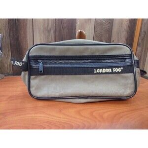 LONDON FOG Olive Green CANVAS MENS TOILETRY TRAVEL BAG Vintage Big Ben Lining